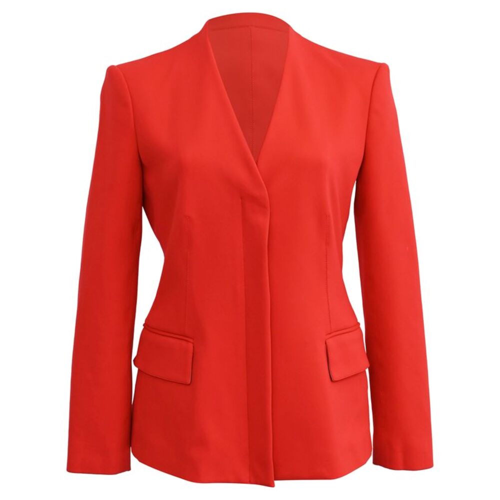 Theory Hidden-Buttoned Blazer with Pockets in Red Wool